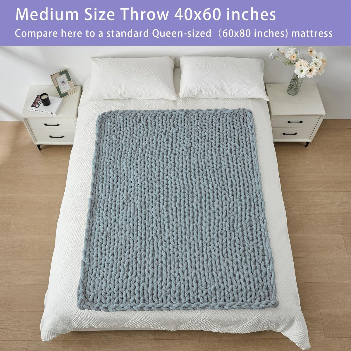 Bigacogo Chunky Knit Throw Blanket for Couch, 40x60 inches, 100% Hand Knitted with Thick Jumbo