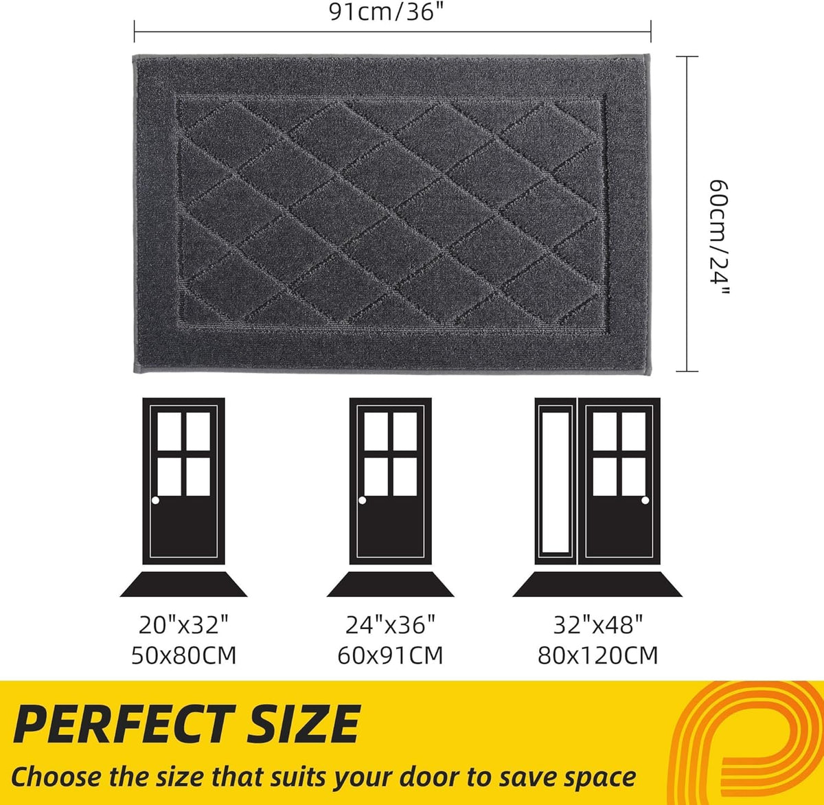 JSEI Dirt Trapper Door Mat 24"x36", Non-Slip Washable Entryway Mats, Dog Door Mat, Stain Resistant