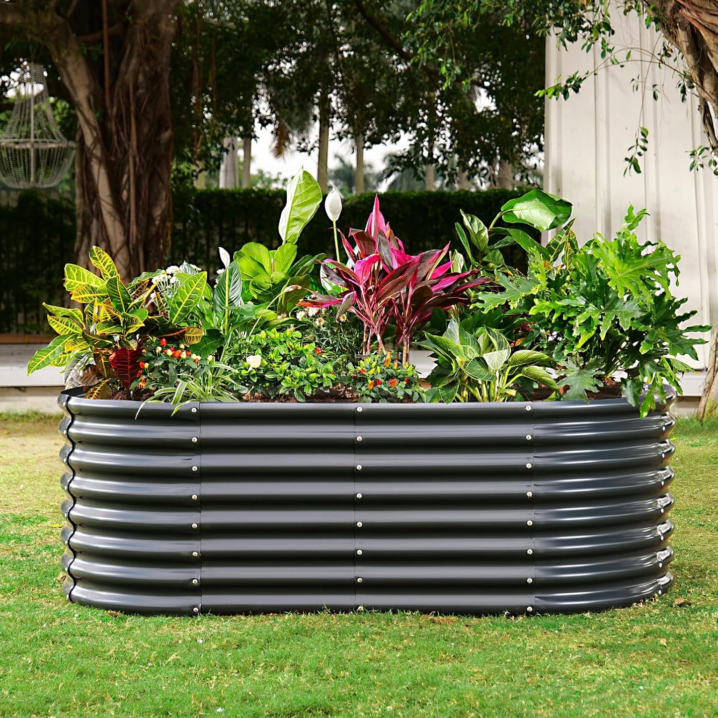 Land Guard 24“ Tall Galvanized Raised Garden Bed Kit, Galvanized Planter Garden Boxes Outdoor, Oval
