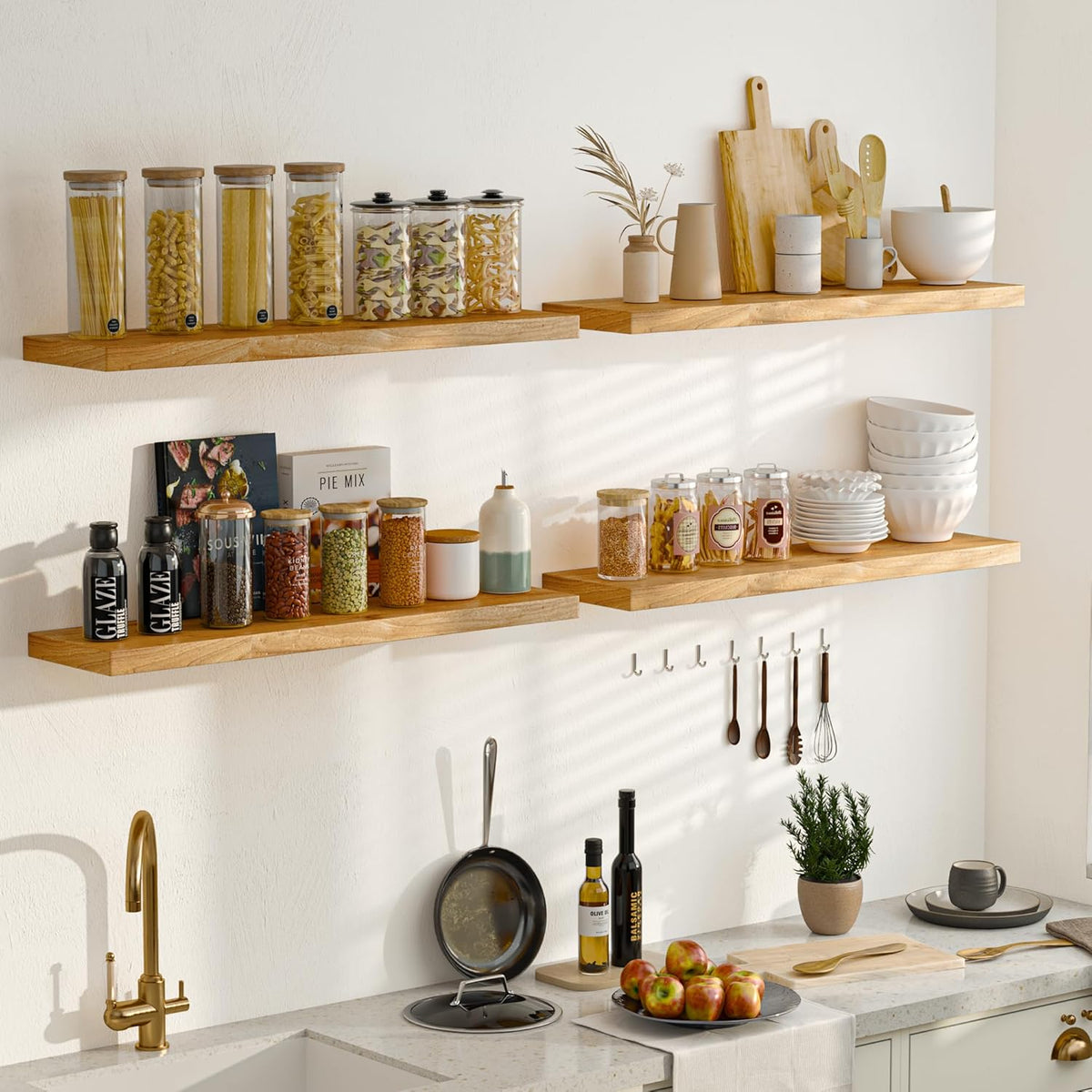 Fun Memories Wood Floating Shelves for Wall, 48 Inch Floating Shelves Wall Mounted, Rustic Elm Wood