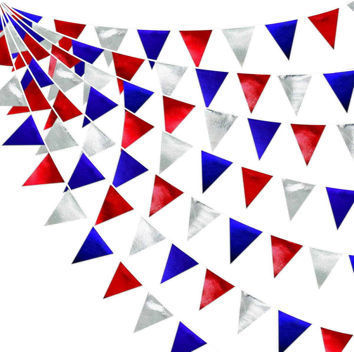 Red Blue Silver Party Decorations Metallic Fabric Triangle Pennant Banner Flag Bunting Garland for