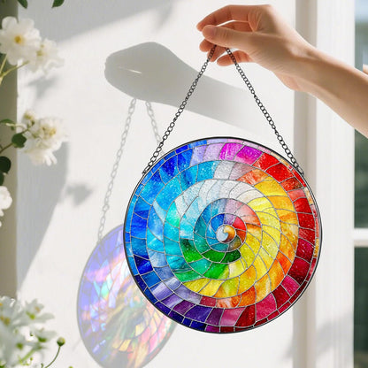 Stained Glass Window Hanging, 8 Inch Rainbow Spiral Stained Glass Suncatcher, Spiral Window Hanging