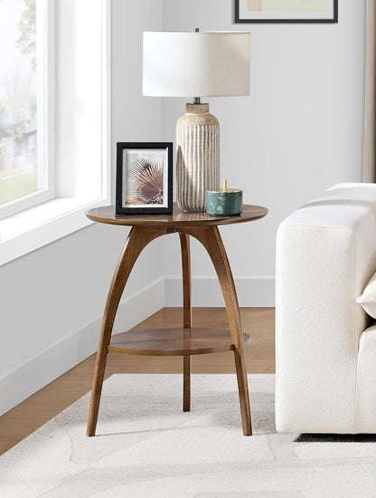 Martin Svensson Home Round Wood Walnut Brown 20" Living Room End Side Accent Table Nightstand with
