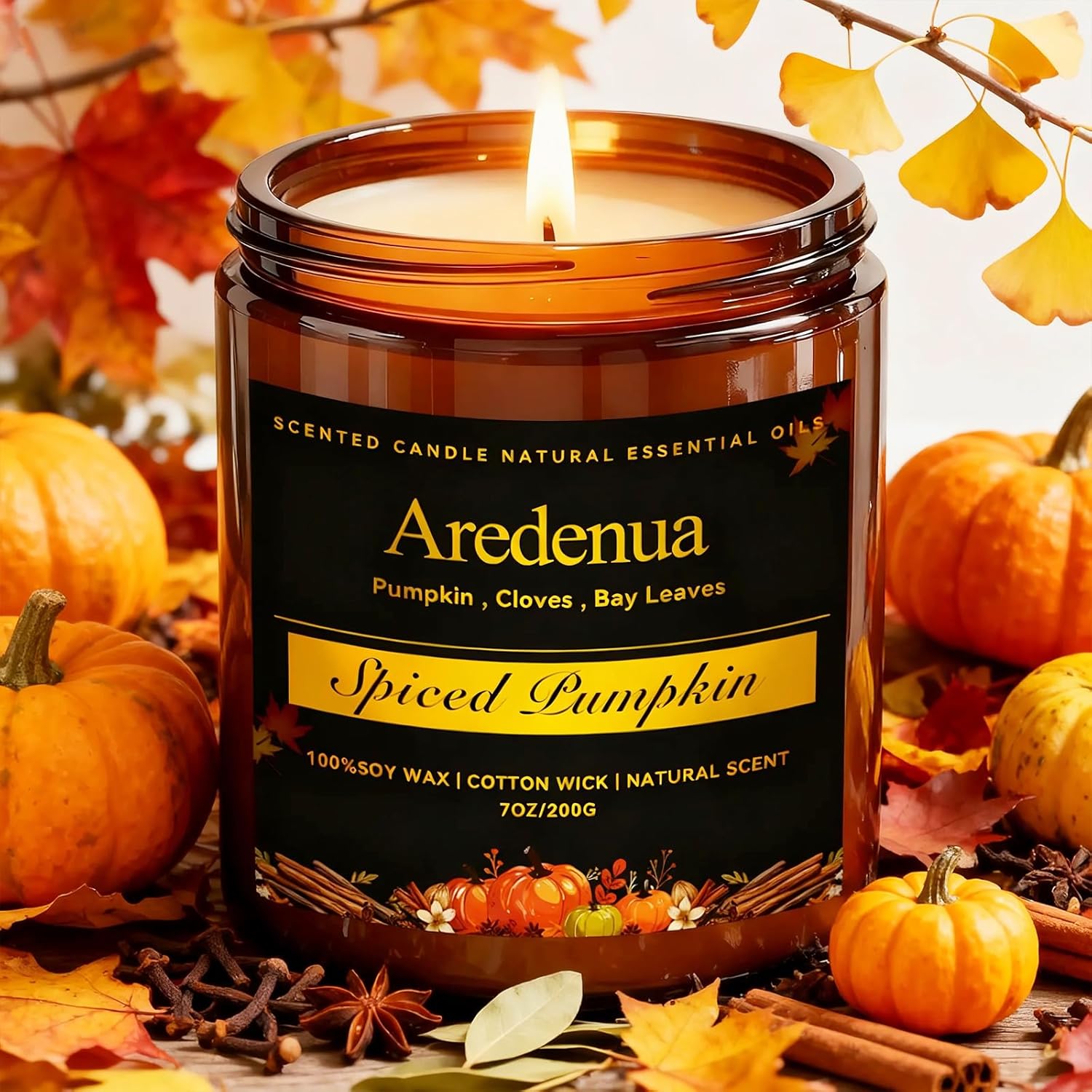 Fall Candles - Spiced Pumpkin Scented Candle, Autumn Scented Candles for Home - Natural Soy Autumn
