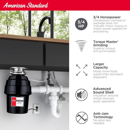 American Standard 10-US-AS-7 Garbage Disposal Anti-Jam Stainless Steel Food Waste Grinding System