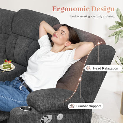 Recliner Sofa Set with 2+1+1 Pieces, Fabric Manual Pull Tab Reclining Loveseat with Storage