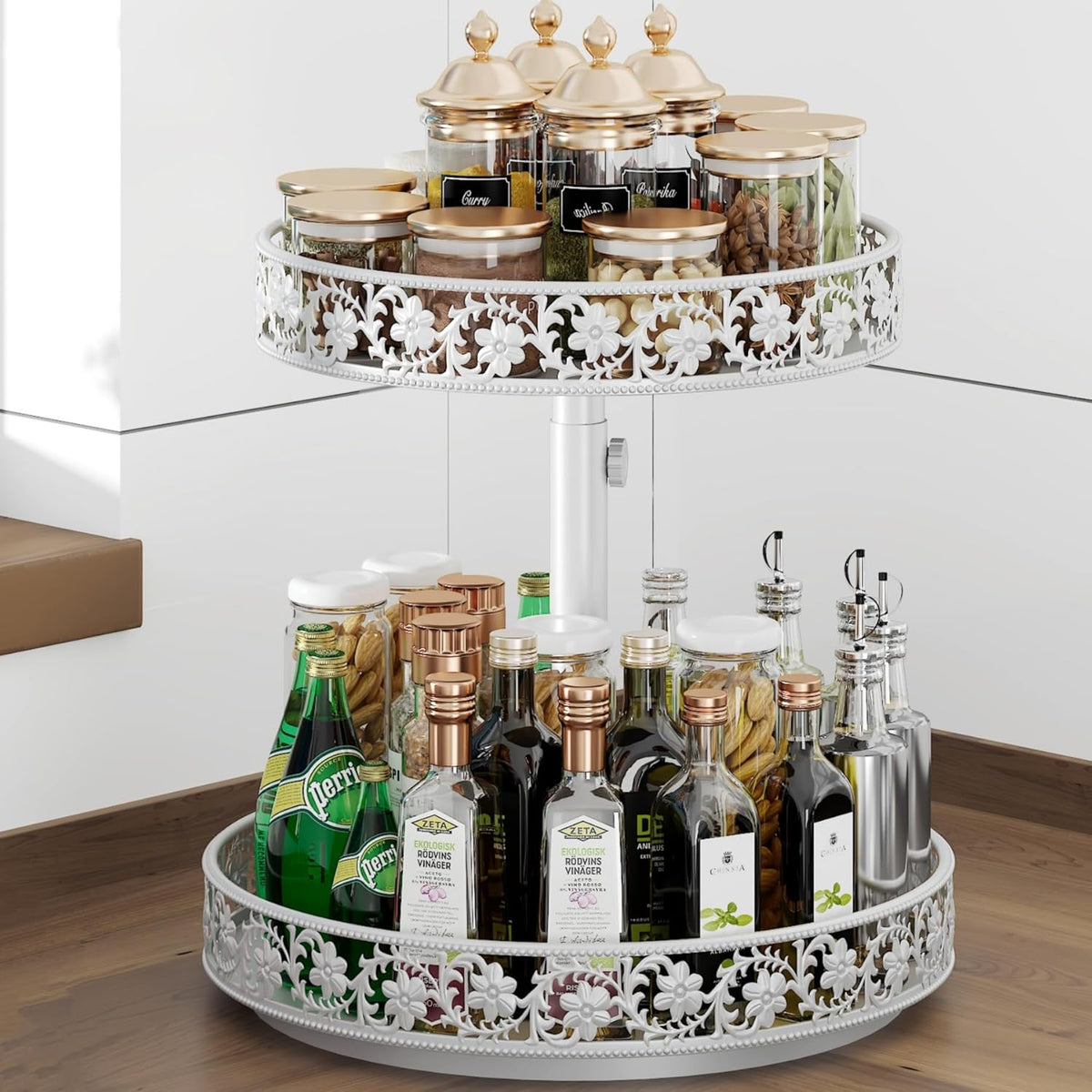 2 Tier Lazy Susan Organizer Turntable Adjustable,12 Inch Two Tier Lazy Susan Metal Easy Assembly