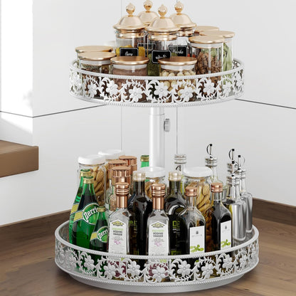 2 Tier Lazy Susan Organizer Turntable Adjustable,12 Inch Two Tier Lazy Susan Metal Easy Assembly