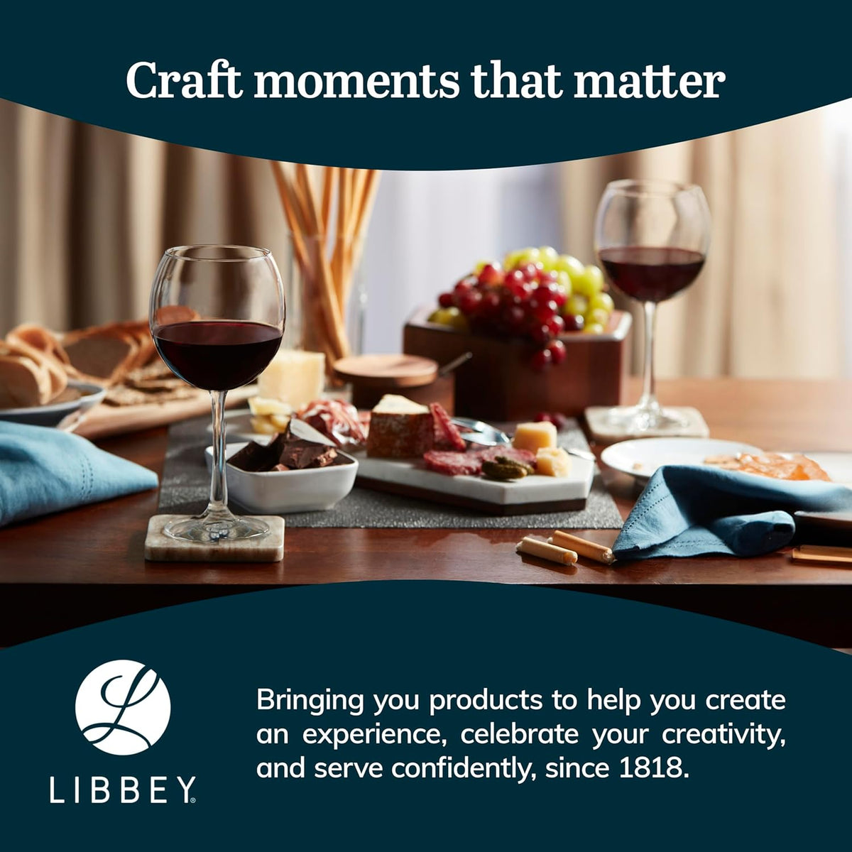 Libbey Vina Red Balloon Wine Glasses, 18.25 Oz Elegant Large Red Wine Glasses Set of 6, Long Stem