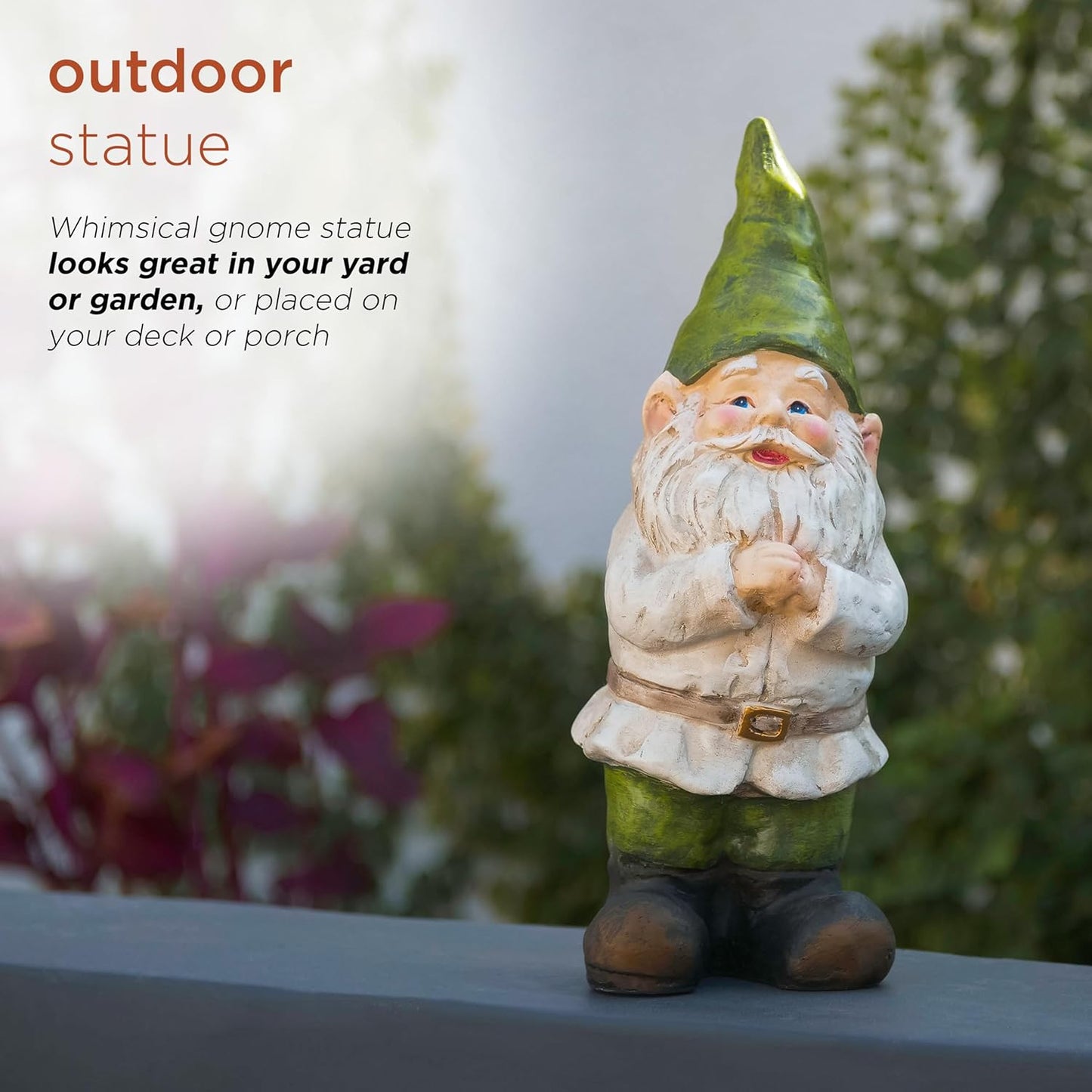 Alpine Corporation - 12" Tall Outdoor Garden Gnome Yard Statue Decoration – Playful Resin Gnome