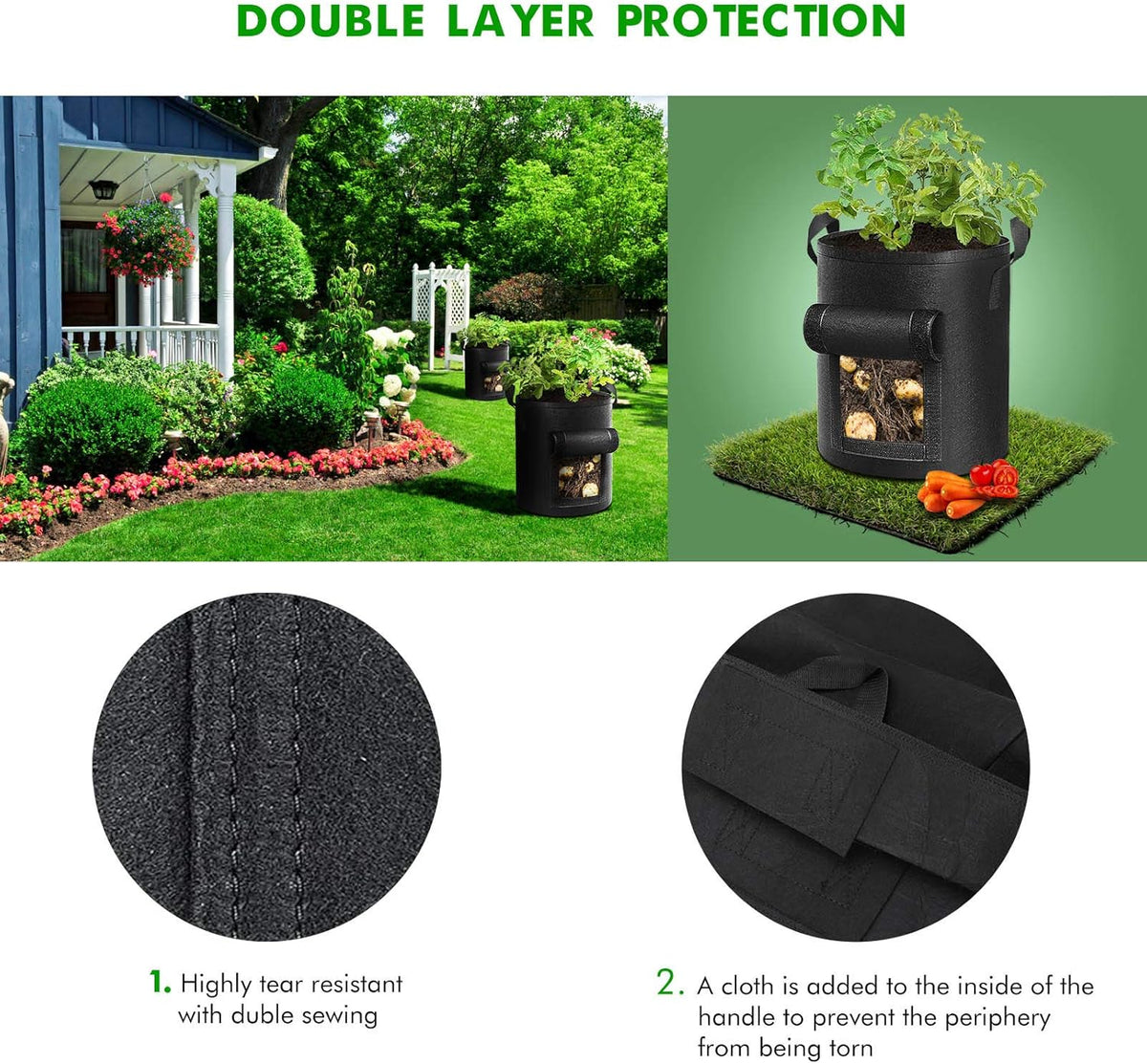5-Pack 10 Gallon Potato Grow Bags, Garden Planting Bag with Reinforced Handle, Thickened Nonwoven