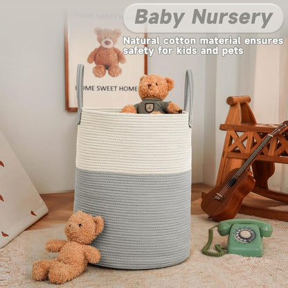 Large Woven Laundry Basket Hamper,60L Cotton Rope Storage Bin for Blankets,Toys and
