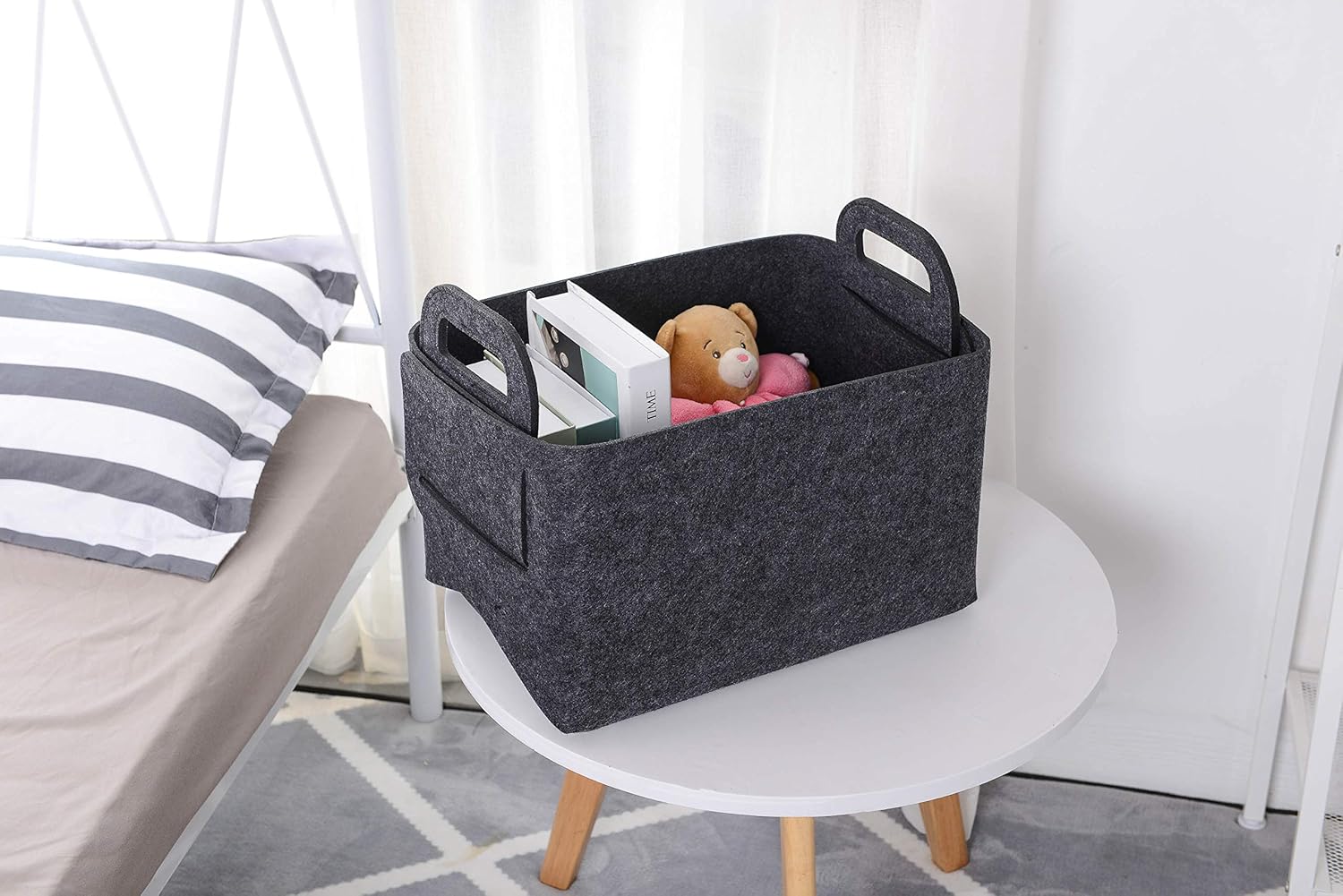 Minoisome Storage Basket Felt Storage Bin Collapsible& Convenient Box Organizer with Carry Handles