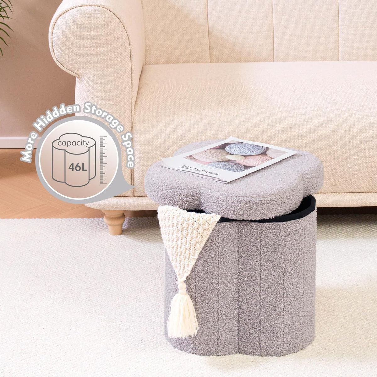 B FSOBEIIALEO Storage Ottoman Cube, Flowers Shaped Ottomans with Storage Foot Stool Footrest