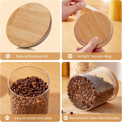 Glass Food Storage Jars with Lids[Set of 5], Perfect for Pasta, Cookies, Nuts, Coffee, Cereal