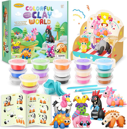 Drama Planet Air Dry Clay Kit for Kids - 18 Cans of Modeling Clay, 46-Page Guidebook with 26