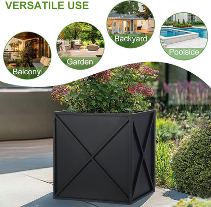 Metal Square Planter Box Tall Planters for Outdoor Plants Modern Heavy Duty with Drainage Holes for