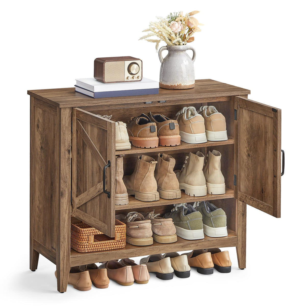 VASAGLE LIRY Collection - Shoe Cabinet, 3-Tier Storage Organizer, Shoe Shelf, Farmhouse