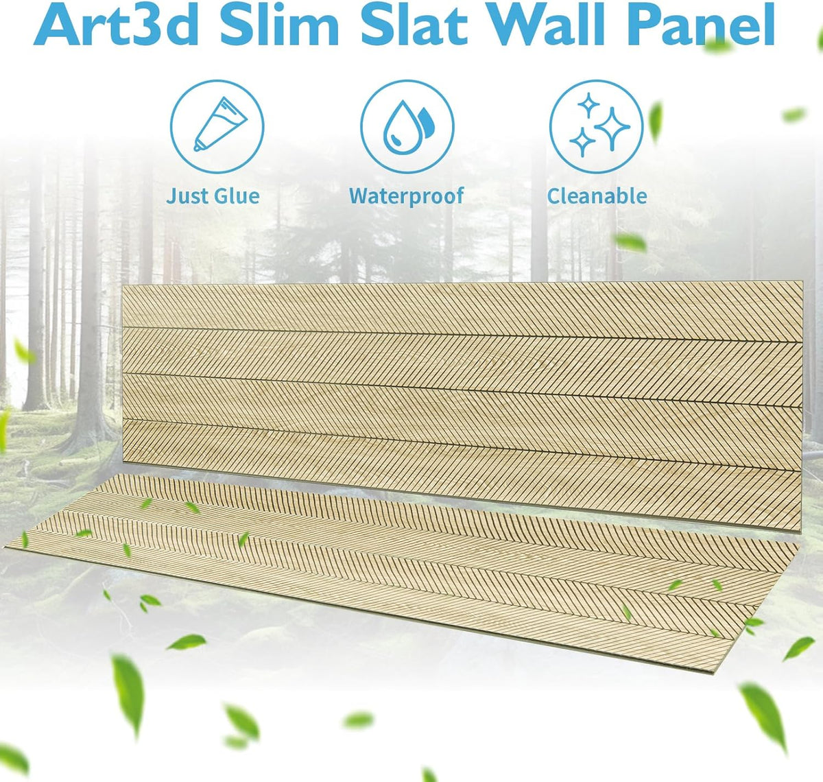 Art3d 4-Pack Glue-On Herringbone Wainscoting Panel for Interior Wall Decor - 104 x 12 Inch