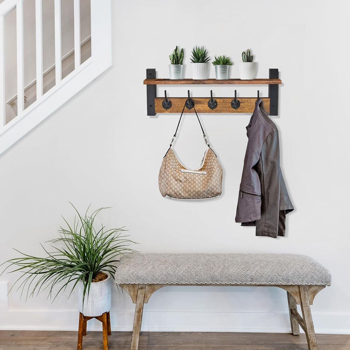Sorbus Coat Hooks Wall Mount with Shelf – 24 Inch Coat Rack Wall Mount with 5 Heavy Duty Hooks