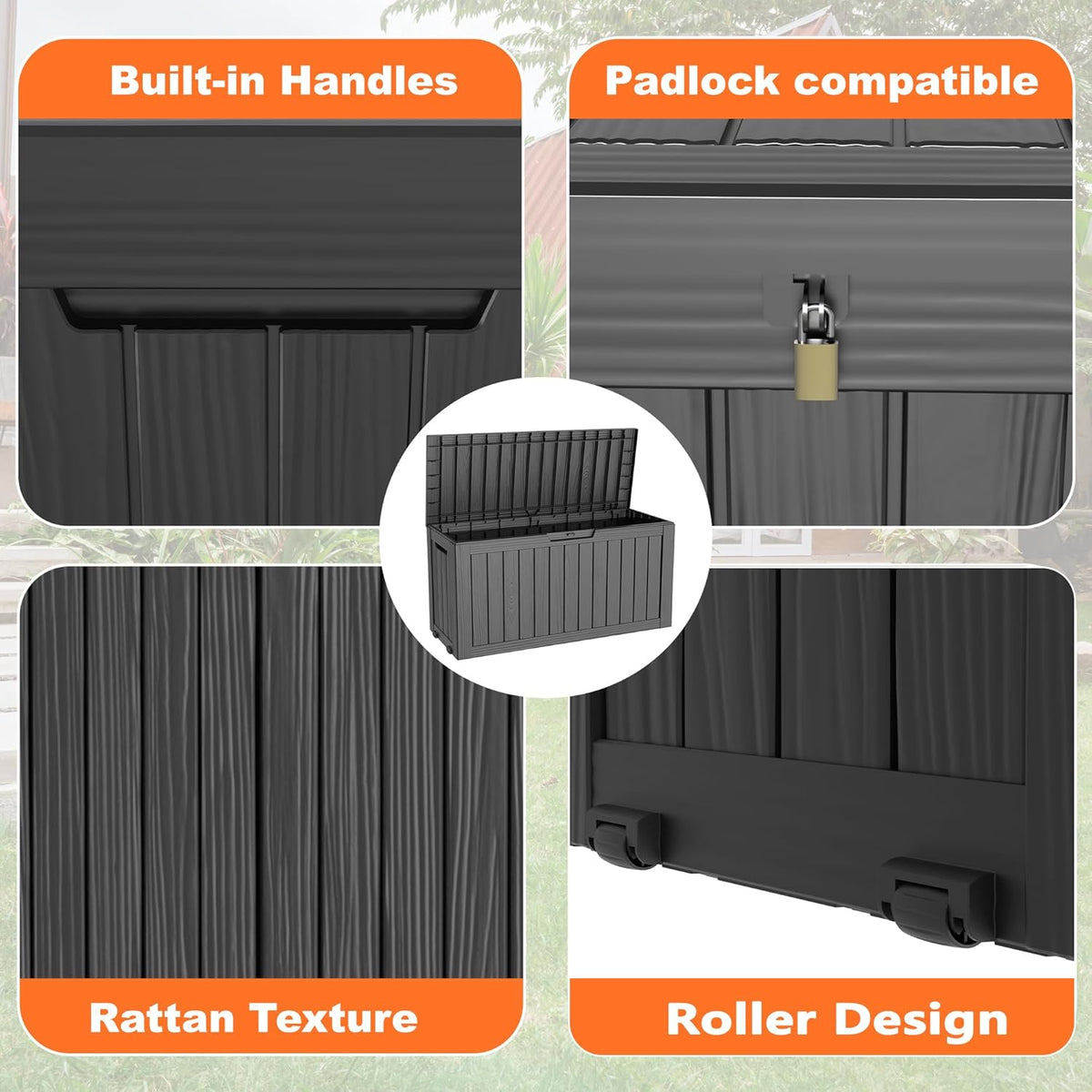 75 Gallon Resin Deck Box, Lockable Patio Outdoor Storage Box for Furniture, Garden Tools and Tools