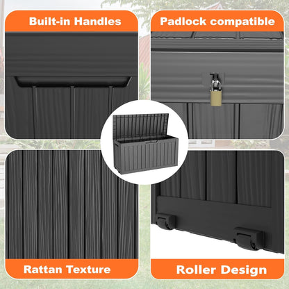 75 Gallon Resin Deck Box, Lockable Patio Outdoor Storage Box for Furniture, Garden Tools and Tools