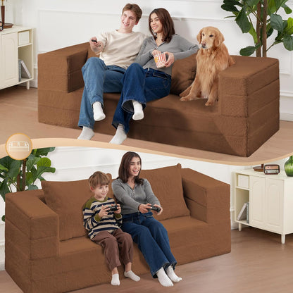 Folding Bean Bag Chair for Adults,3-in-1 Bean Bag Couch Faux Fur Floor Sofa Large Beanbag