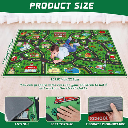 Kids Carpet Playmat Rug 6 x 9 ft Player Car Rug, City Life Traffic Road Map Mat Educational Game