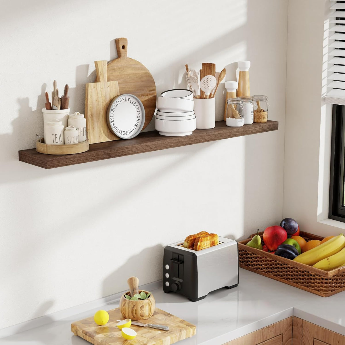 48 Inch Floating Shelves, 8 Inch Deep Floating Shelves for Wall, Hanging Shelf with Invisible