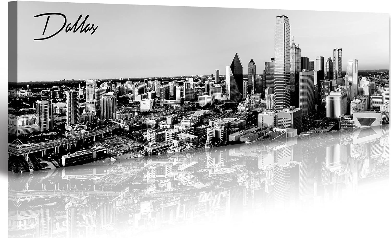 Black and White Wall Art Dallas Skyline Cityscape Skyscrapers Canvas Print Painting Landscape Texas