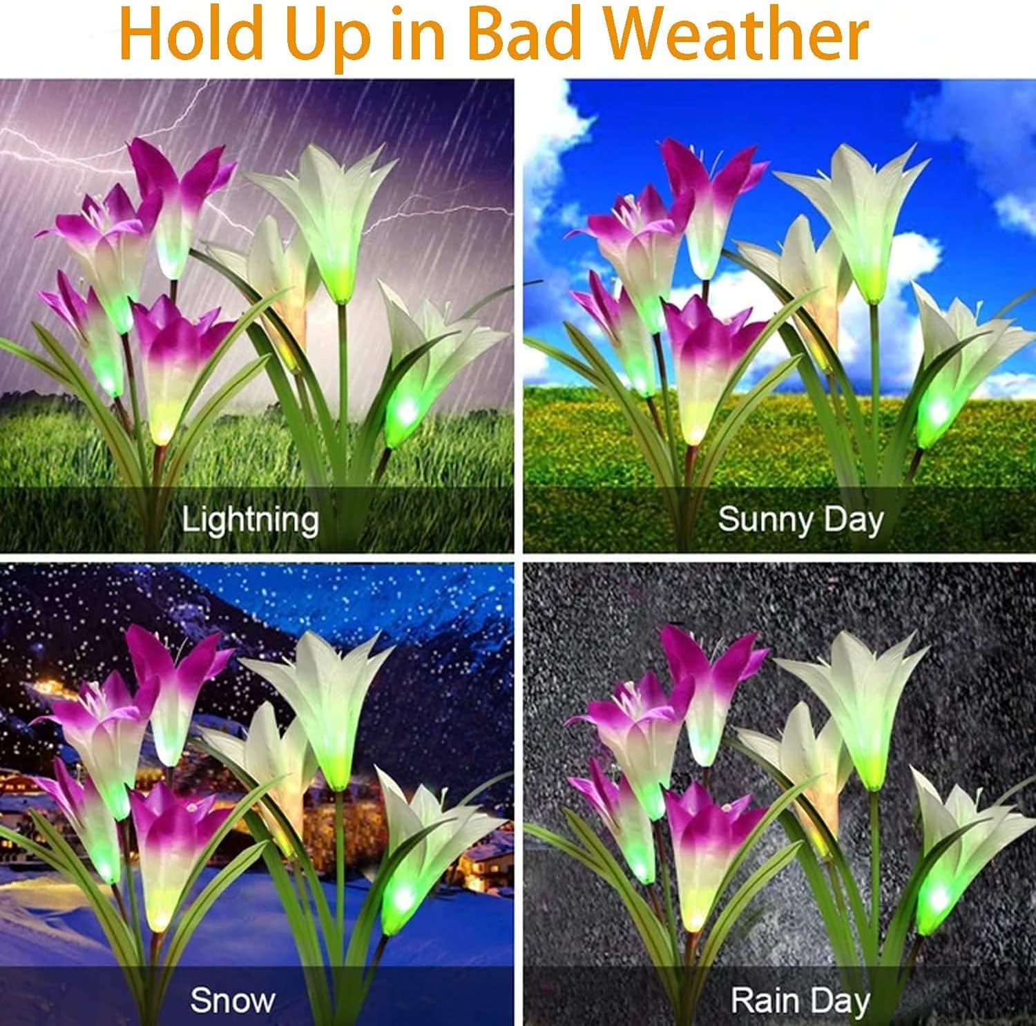 Solar Lights Outdoor Waterproof, 4 Pack Garden Decor Lights, 16 Multi-Color Changing Lily Solar
