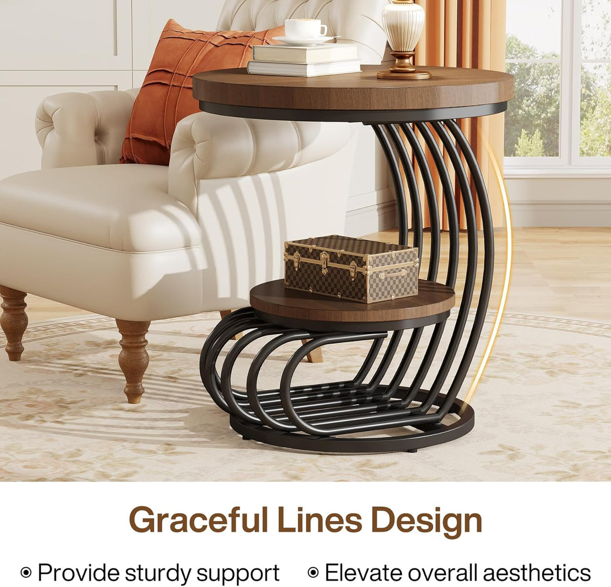 Tribesigns Round End Side Table: 2 Tiers Side Table Set of 2, Vintage End Table for Living Room