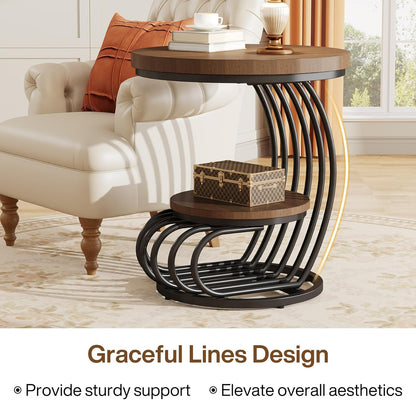 Tribesigns Round End Side Table: 2 Tiers Side Table Set of 2, Vintage End Table for Living Room