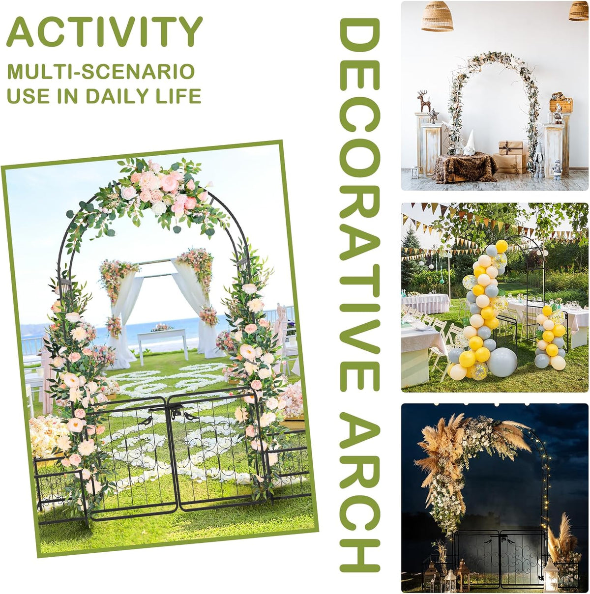 Outvita 7FT Garden Arch Arbor with Entry Door and Plant Frame, Heavy Duty Metal Arbour Archway