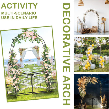 Outvita 7FT Garden Arch Arbor with Entry Door and Plant Frame, Heavy Duty Metal Arbour Archway