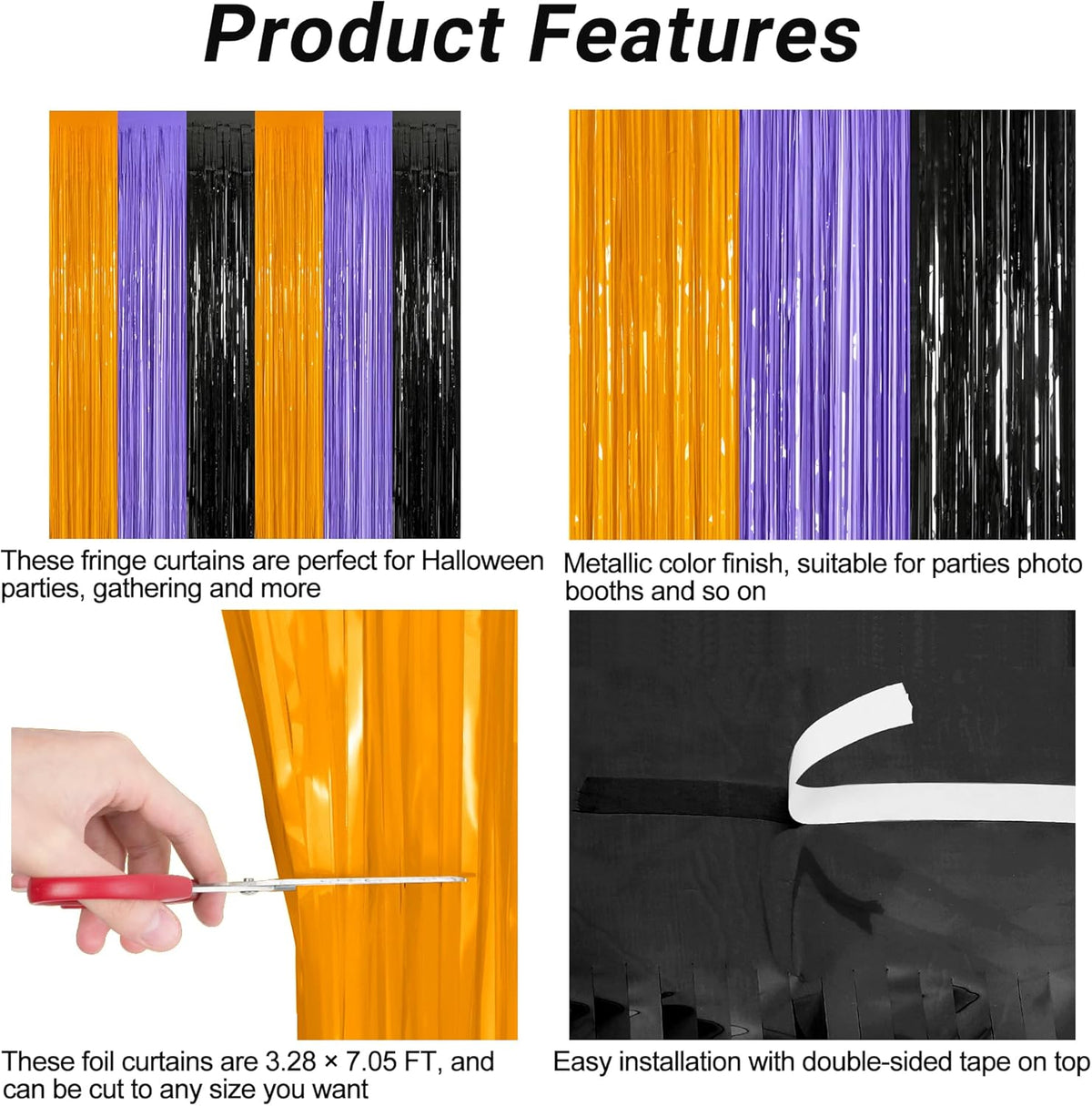 8 Pack Halloween Decorations Indoor, 3.28 FT x 7.05 FT Party Streamer, Orange Purple Black Streamer