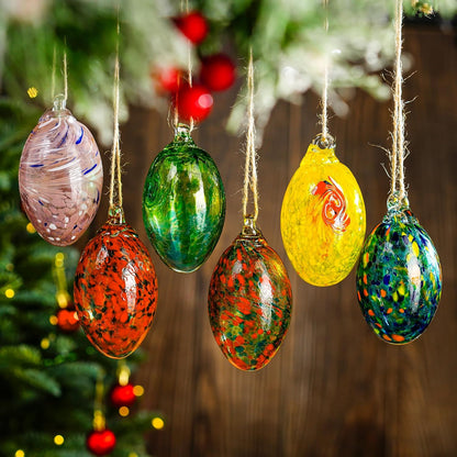 6PCS Hand Blown Glass Egg Ornaments Colorful Hanging Witch Balls Gazing Ball Friendship Ball Decor