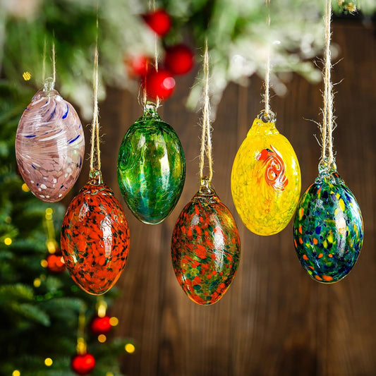 6PCS Hand Blown Glass Egg Ornaments Colorful Hanging Witch Balls Gazing Ball Friendship Ball Decor