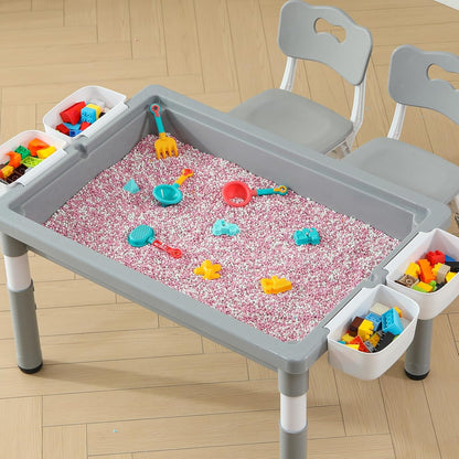 Multi Functional Kids Table and 2 Chairs Set, Graffiti & Building Blocks Double-Sided Tabletop