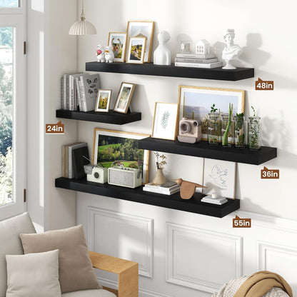 Heimlove 55 Inch Floating Shelves for Wall,10 Deep Large Black Wall Shelf with Heavy Duty