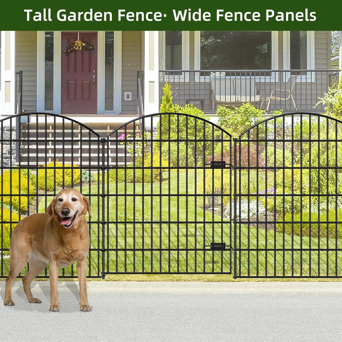 Metal Garden Gate and Fences Outdoor ECG1191, 1 Gate + 4 Fence Panels,43.2in Tall and Total Length