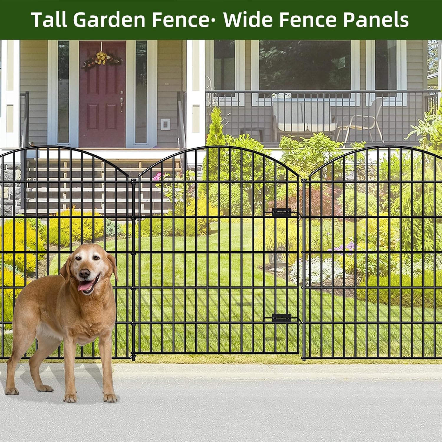 Metal Garden Gate and Fences Outdoor ECG1191, 1 Gate + 4 Fence Panels,43.2in Tall and Total Length
