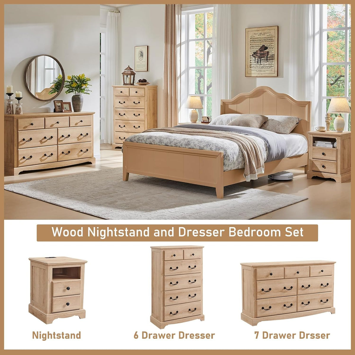 T4TREAM 7 Drawers Dresser Chests for Bedroom, Wood Vintage Chests of Drawers, Rustic Dressers Chset