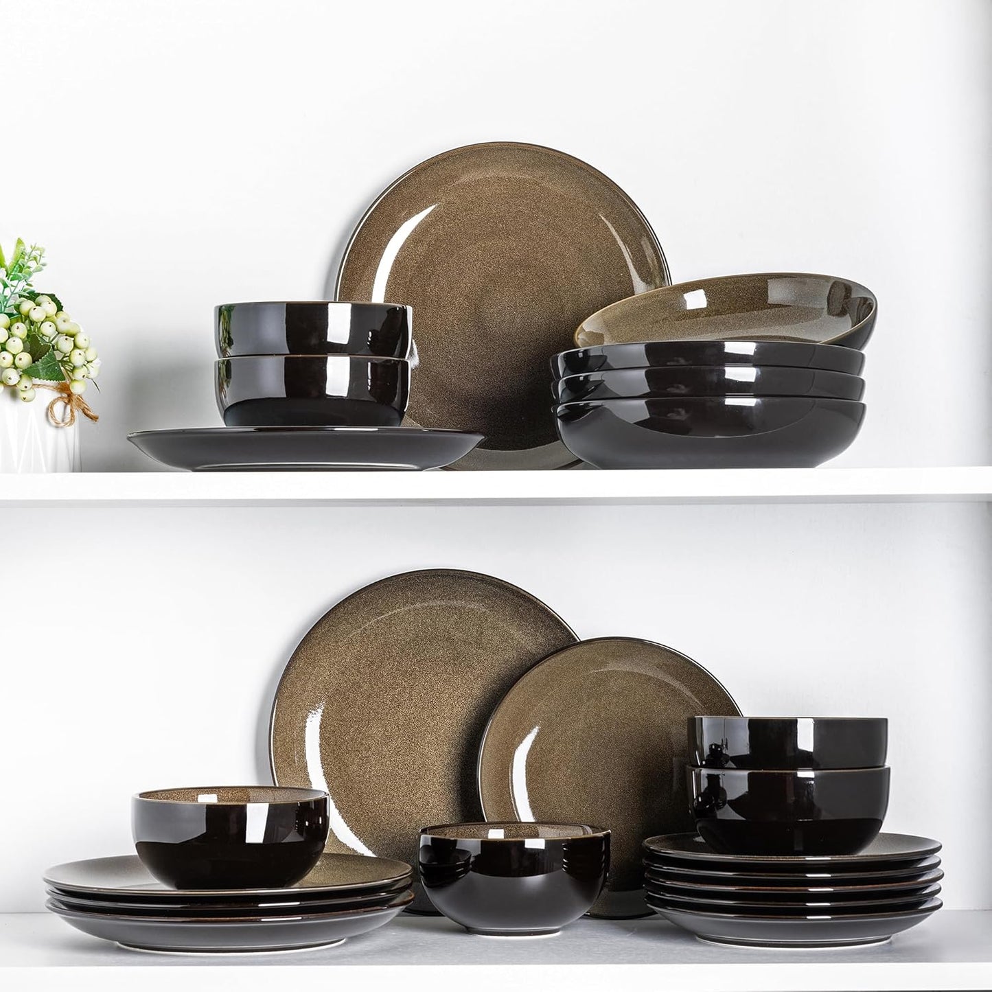 LERATIO Ceramic Dinnerware Sets for 8,Stoneware Plates and Bowls Sets,Handmade Reactive Glaze