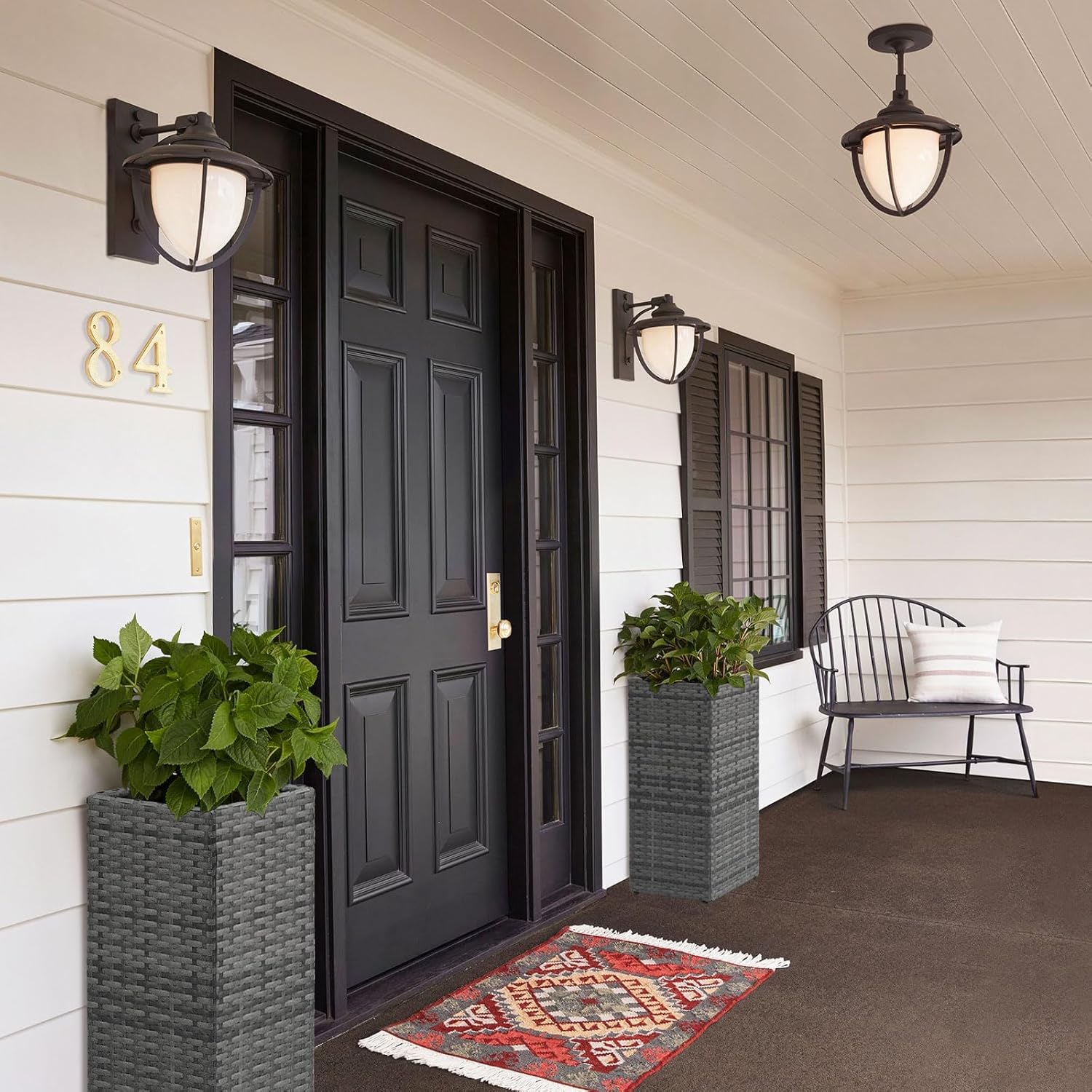 SUNNYPARK 2 Pack Tall Planters for Outdoor Plants Rattan Modern Tall Square Planter Box with