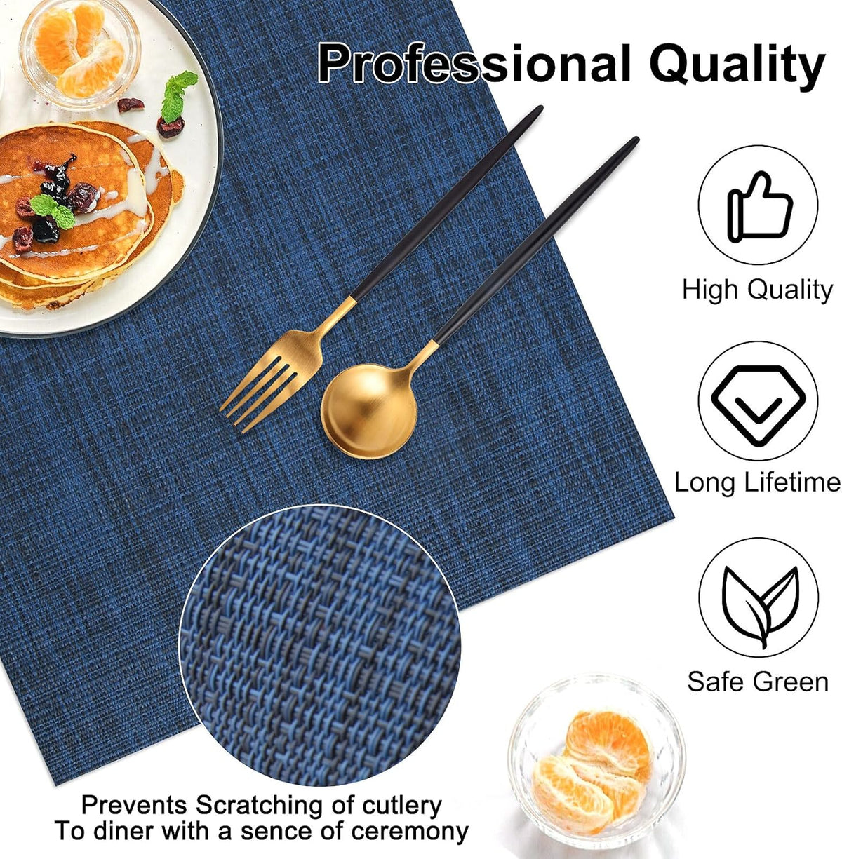 Vinyl Placemats Set of 4, PVC Woven Washable Non-Slip Table Mats, Heat Resistant Wrinkle Free Place