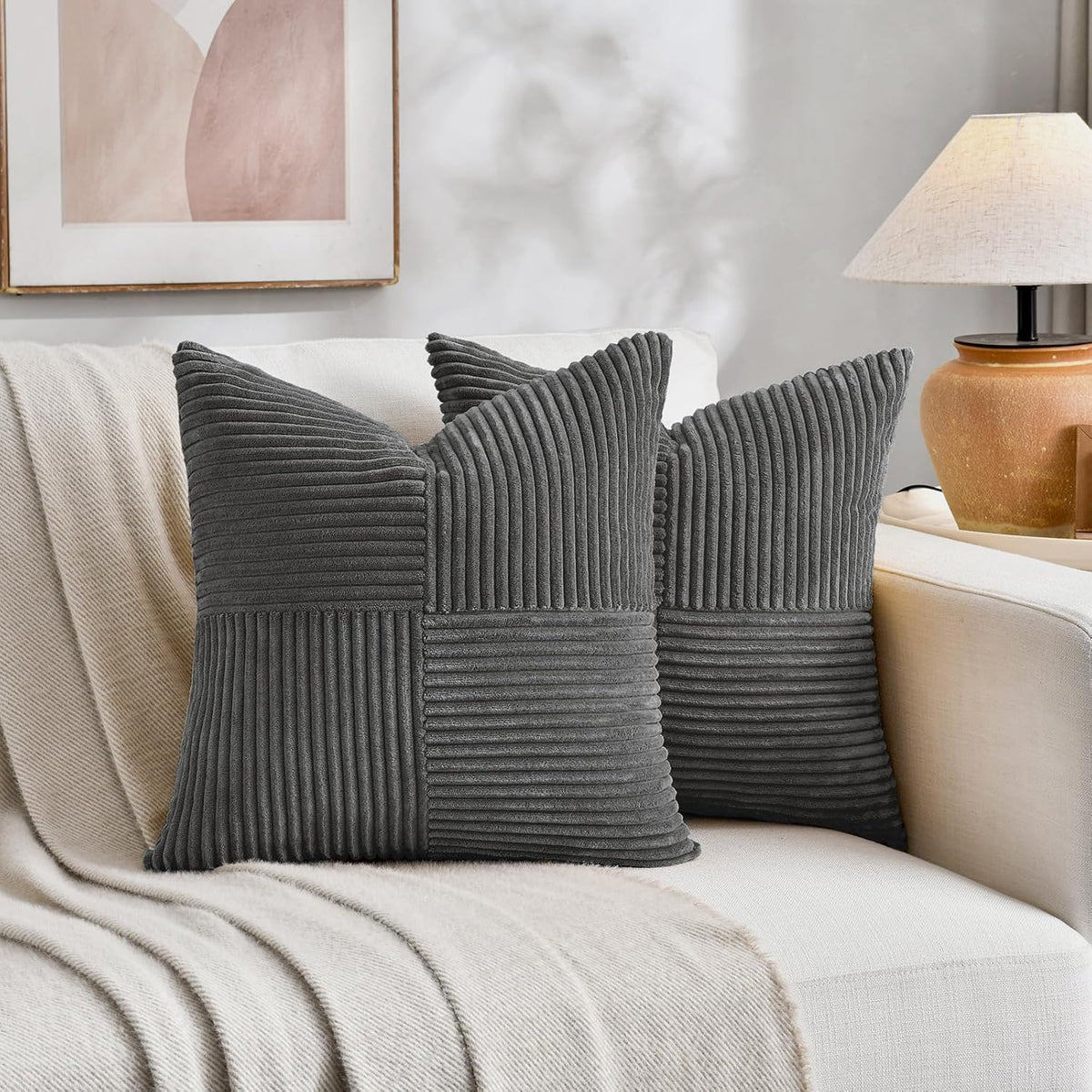 Fancy Homi 2 Packs Dark Gray Decorative Throw Pillow Covers 16x16 Inch for Living Room Couch Bed
