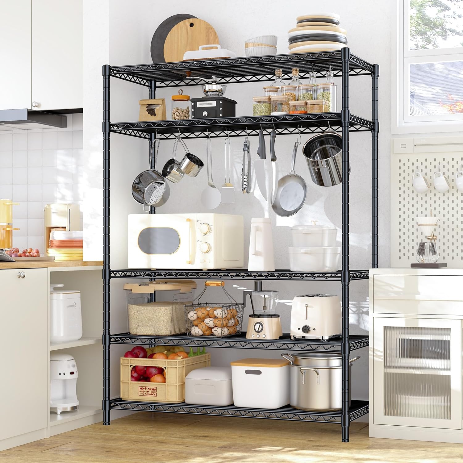 5 Tier Storage Shelves 71"H Wire Shelving Adjustable Metal Shelving,1000LBS Pantry Shelves Sturdy