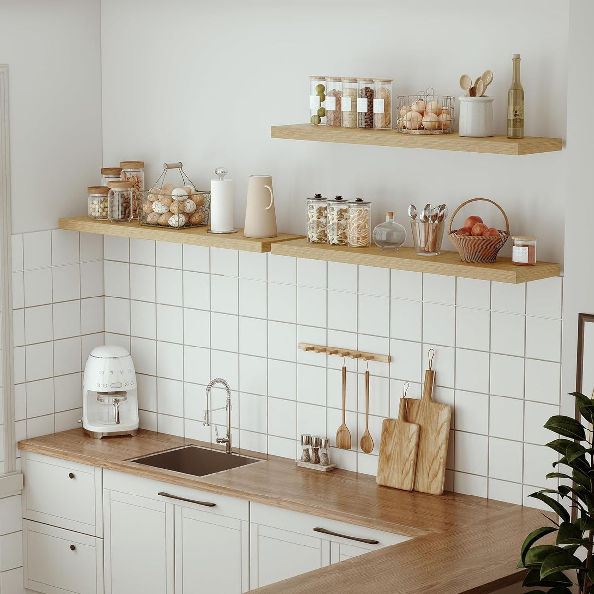 Single Floating Shelves Oak 48 Inches, 48 x 10 inch Deep x 1.8 in Thick, Long Wall Shelves Heavy