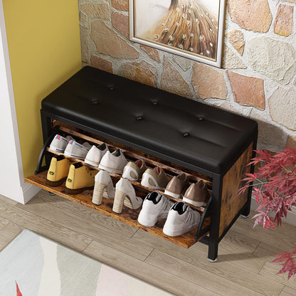 Mostmahes 8-10 Pairs Shoe Storage Bench with Hidden Shoe Rack, Entryway Bench Seat with Shoe